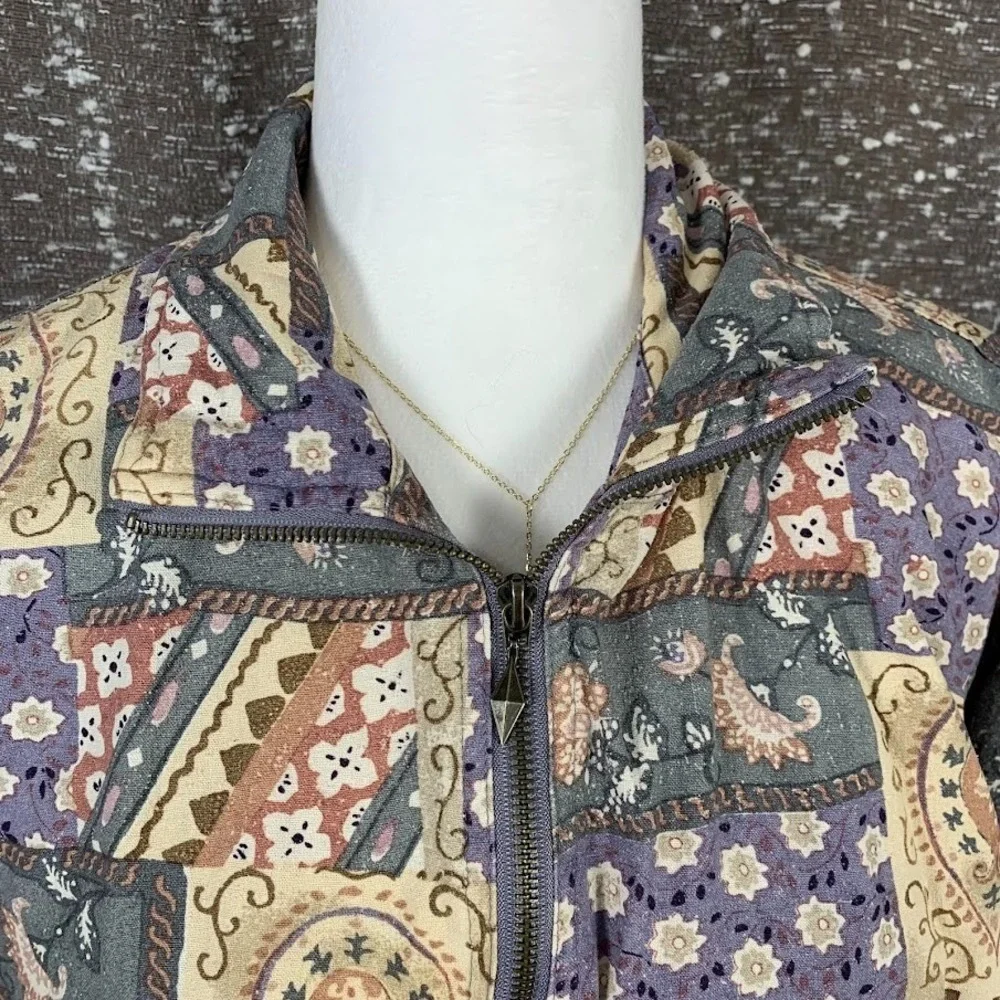Vintage‎ Xposure Multicolor Full Zip Silk Jacket Boho Women's Medium
